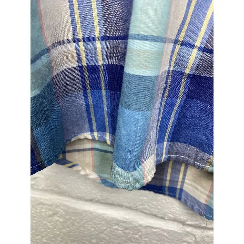 Vtg Wrangler Mens‎ Large Western Shirt Blue Teal Plaid Pearl Snap Buttons